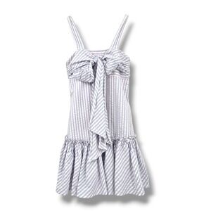 Helena Striped Mini Dress Women's Size 8‎ Blue White Tie Front Ruffle Hem
